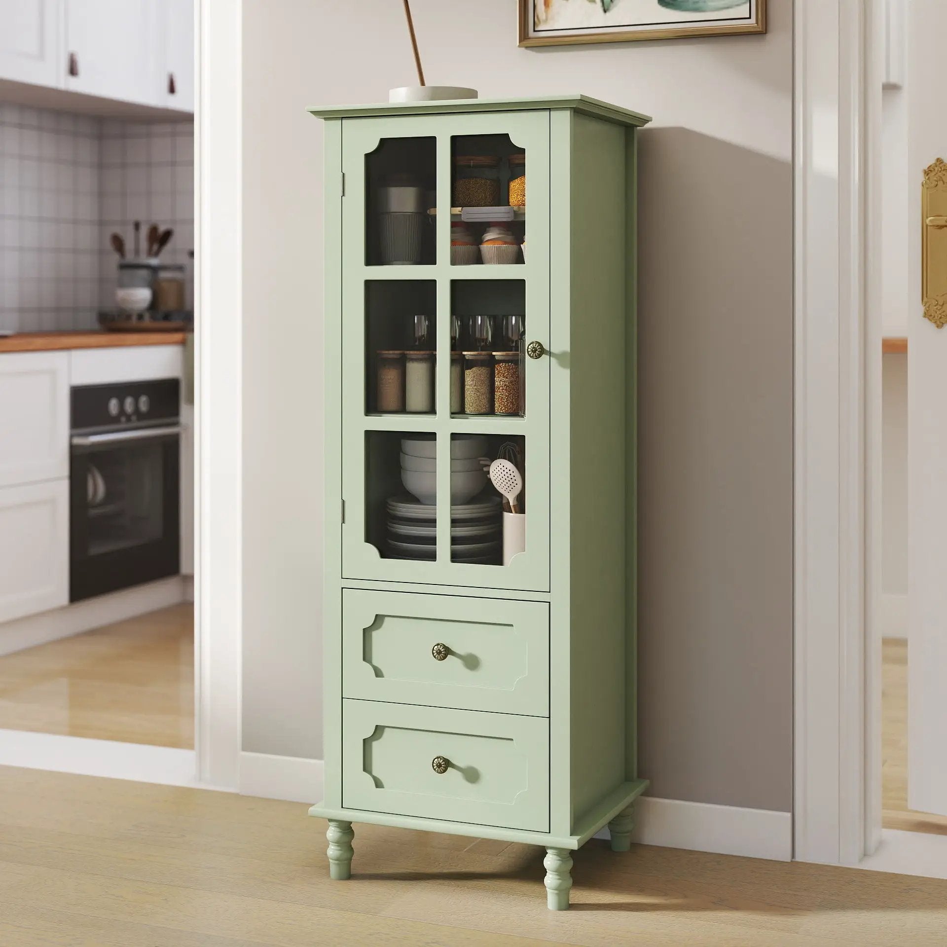 Minimalism Buffet Cabinet With Glass Doors And Double Drawer by HouseOfZazla
