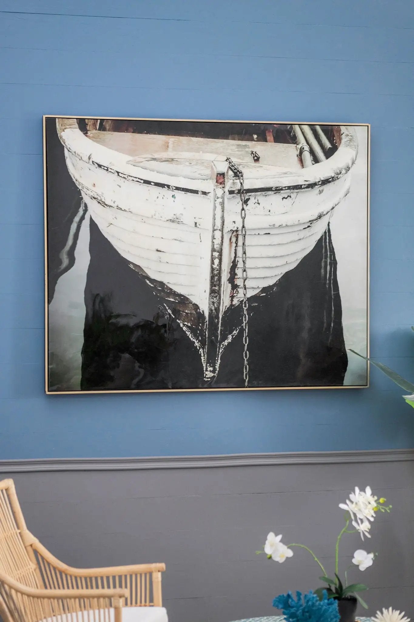 Large And Rectangular Wall Art With Frame, Wall Decor For Living Room - White / Blue by Unique Piece Furniture