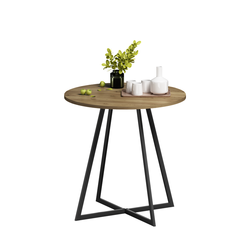 31.5 Inch Round Dining Table with Black Metal Legs - Brown, photo 9 of 10
