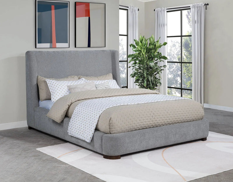 Rennes Upholstered Queen Wingback Platform Bed Grey by Unique Piece Furniture