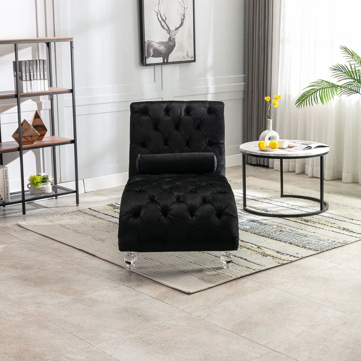 Chaise Lounge Indoor, Button Tufted Upholstered Chaise Lounge Chair With Pillow by HouseOfZazla