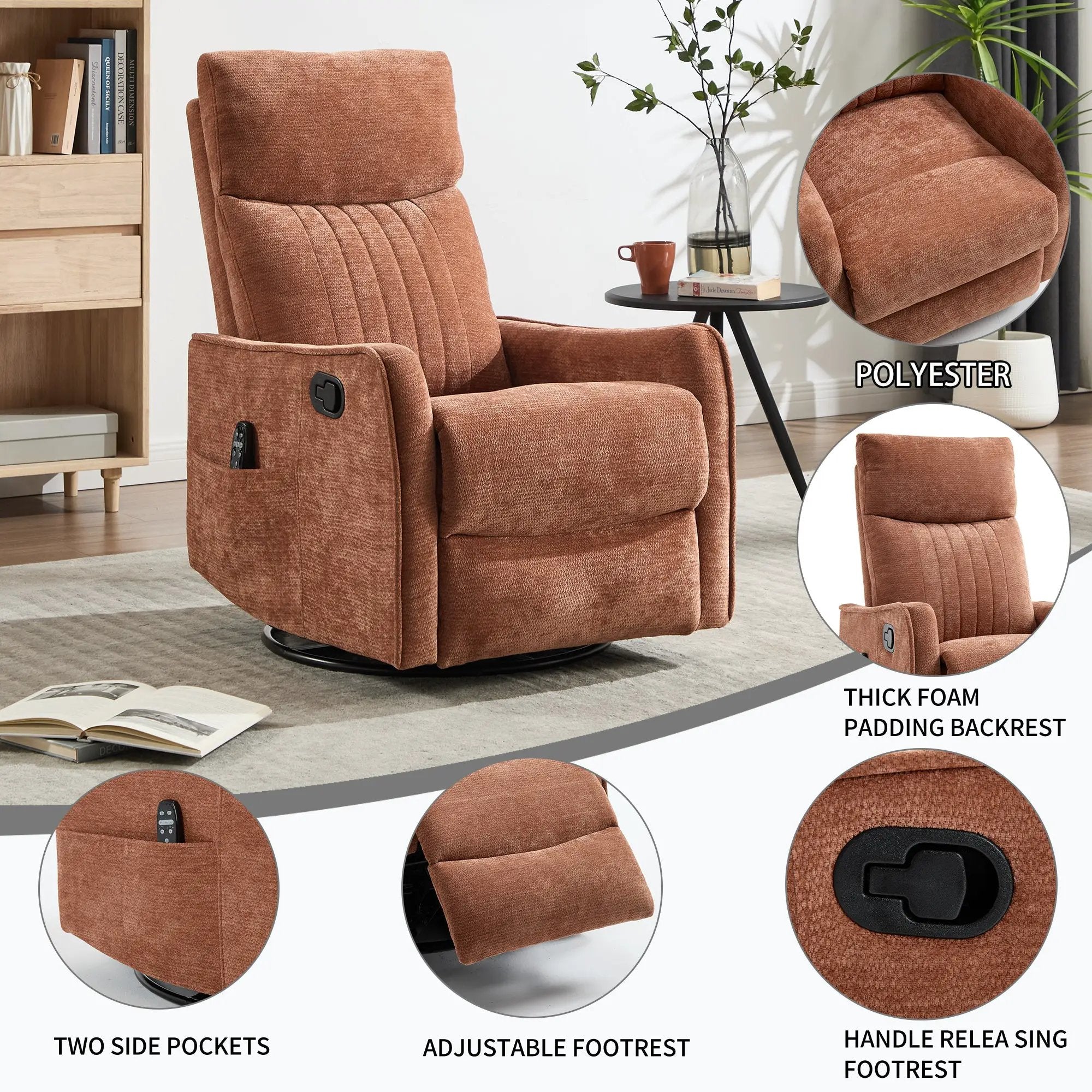 Orange Heat Massage Manual Recliner Chair with Rocker and Swivel by HouseOfZazla