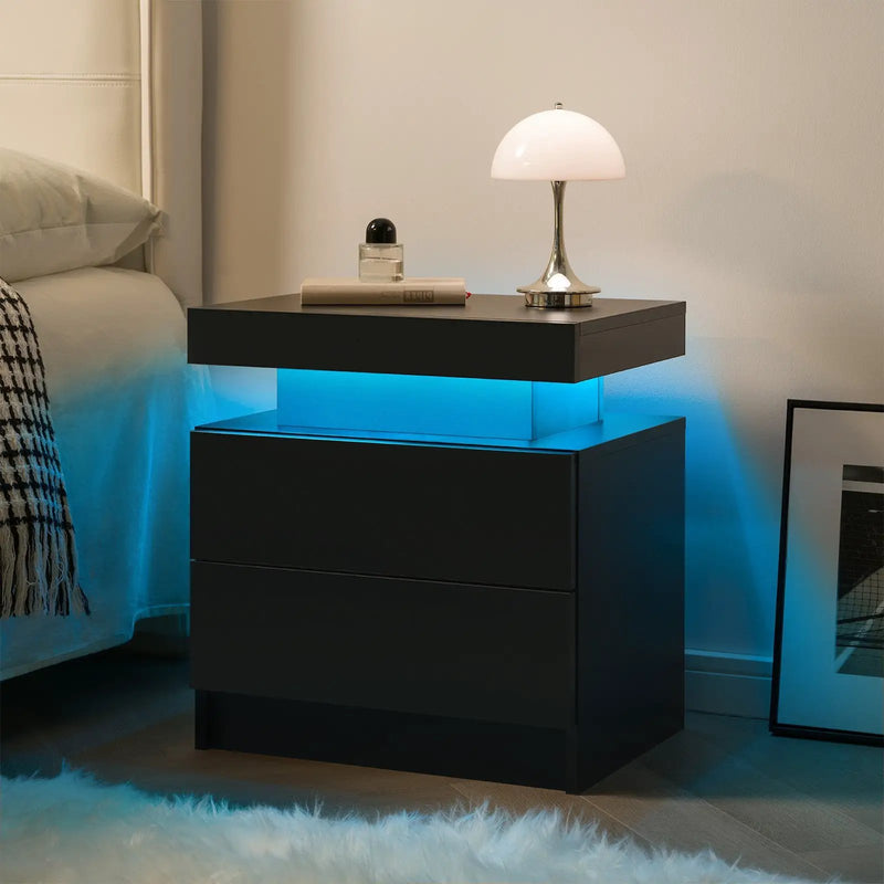 Modern LED Nightstand Bedside Table with 2 Drawers by HouseOfZazla
