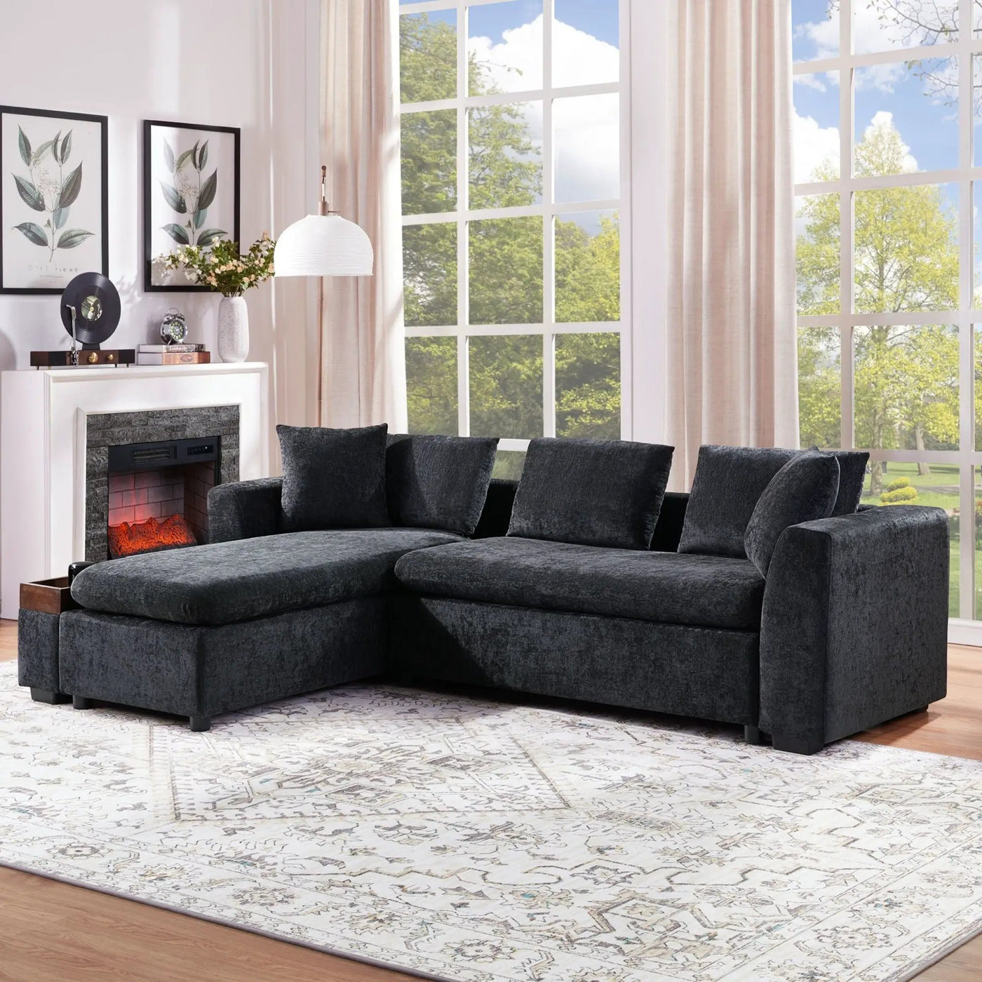 Modern L Shaped Sectional Sofa With Upholstery And Wooden Storage by Unique Piece Furniture