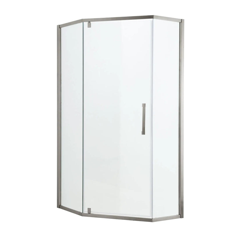 Semi Frameless Neo Angle Hinged Shower Enclosure With Clear Tempered Glass - Brushed Nickel by HouseOfZazla