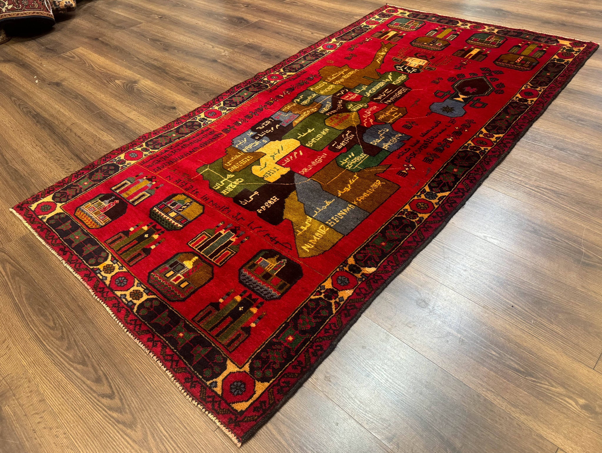 Red Afghan Balouch Rug 3x7, Tribal, Map of Afghanistan Depiction, Handmade, New by Jewel Rugs