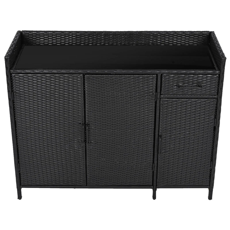 K&K 47.5"W Wicker Outdoor Storage Cabinet with Tempered Glass Top by HouseOfZazla