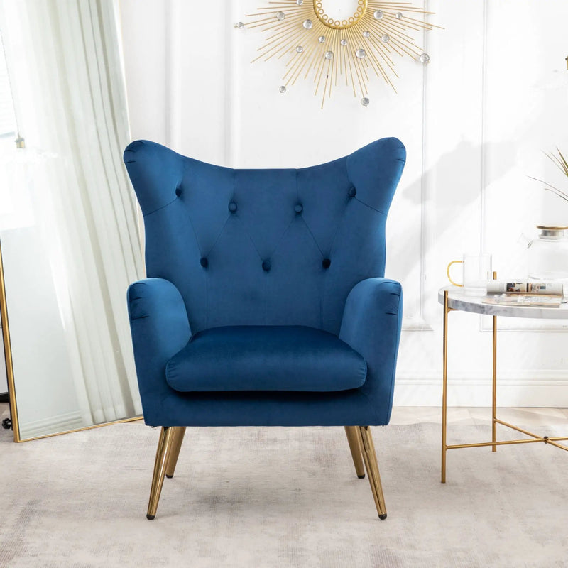 Sovarol - Velvet Button-Tufted Wing Back Accent Chair - Blue by Unique Piece Furniture