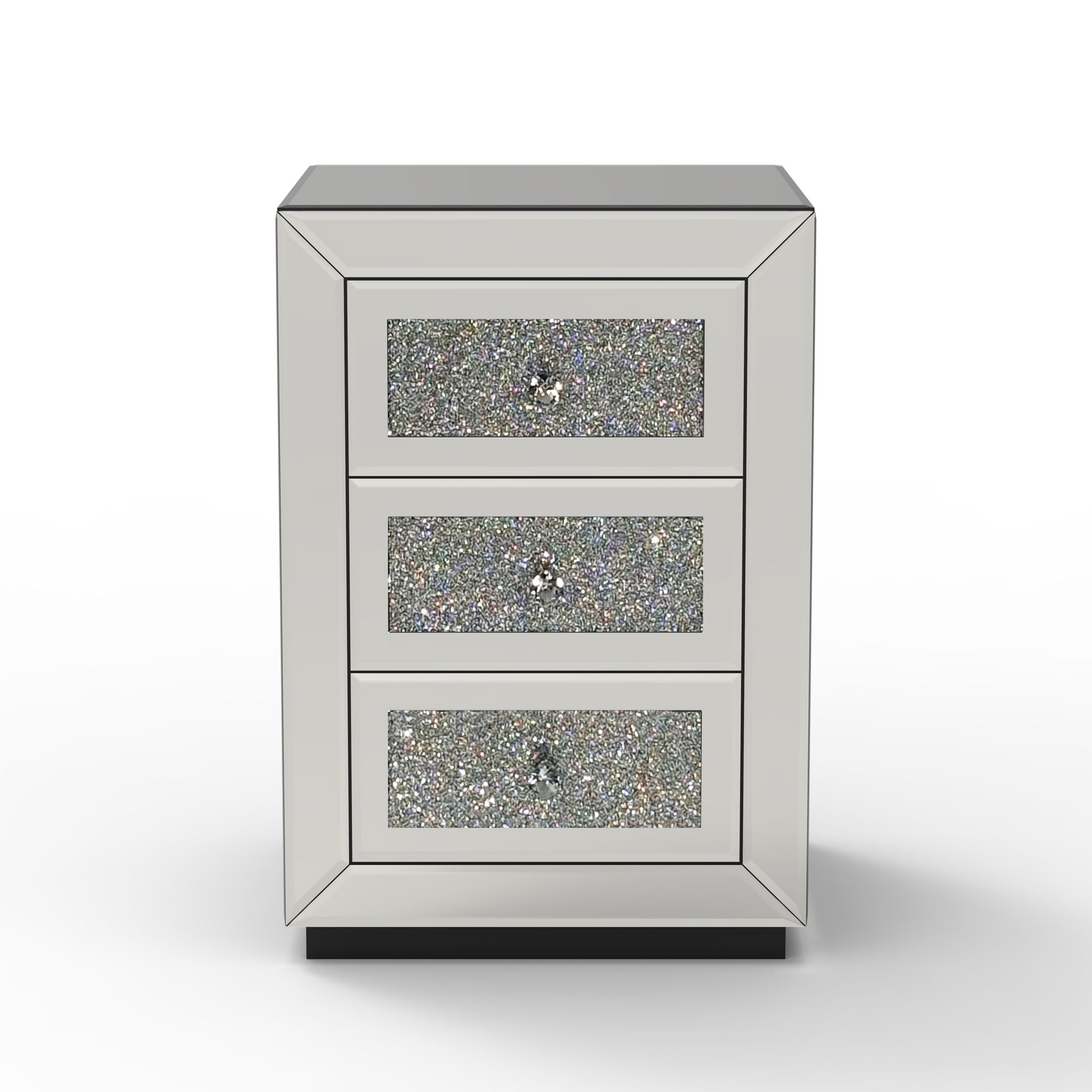 3 Drawer Nightstand With Glass Accents, Bedside Table For Bedroom - Silver by HouseOfZazla