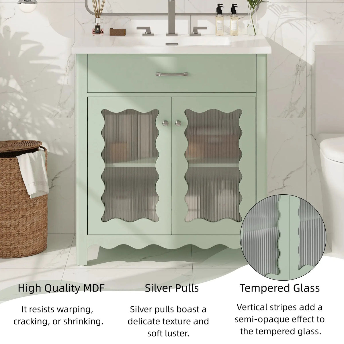30 Inches Bathroom Vanity with Tempered Glass by HouseOfZazla