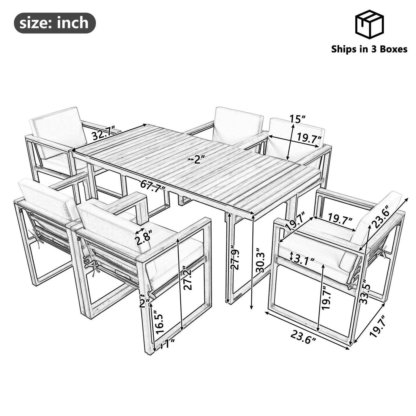 7 Pieces Outdoor Dining Set Patio Dining Table And Chair Set With And Removable Cushions For Patio by Unique Piece Furniture