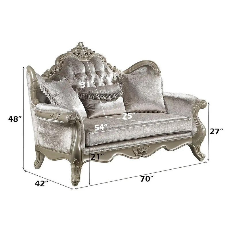 Libertee - Loveseat With 3 Pillows - Beige Fabric & Champagne by Unique Piece Furniture