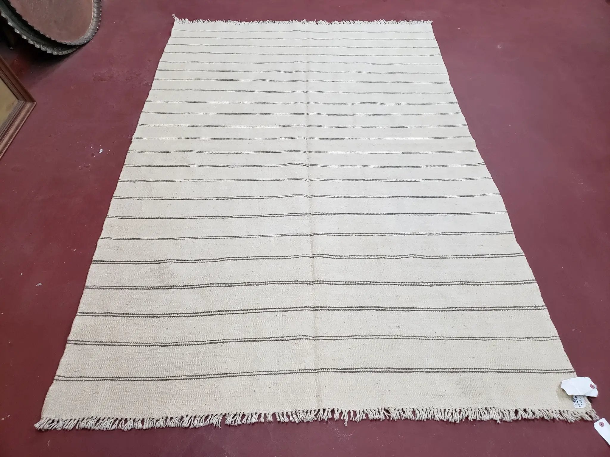 New Turkish Kilim Rug, Striped Area Rug, Southwestern Style, Off-white/Ivory Color, 5x8 Kilim Carpet, Hand-Knotted, Flatweave, Wool by Jewel Rugs
