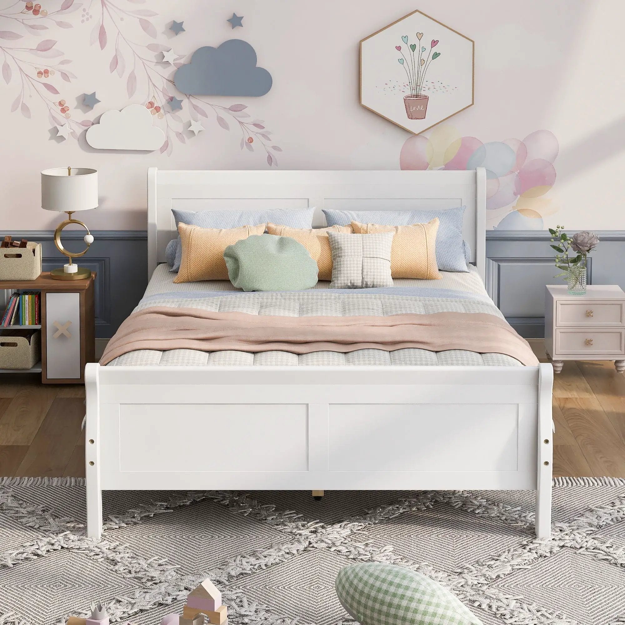 Platform Bed Frame Mattress Foundation Sleigh Bed With Headboard / Footboard / Wood Slat Suppor by Unique Piece Furniture