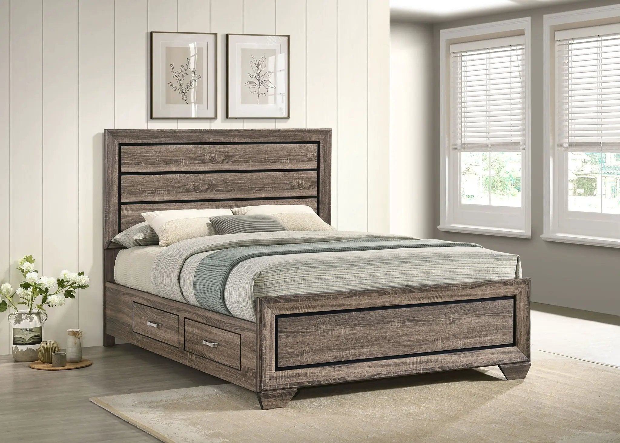 Kauffman Wood Queen Storage Panel Bed Washed Taupe by Unique Piece Furniture