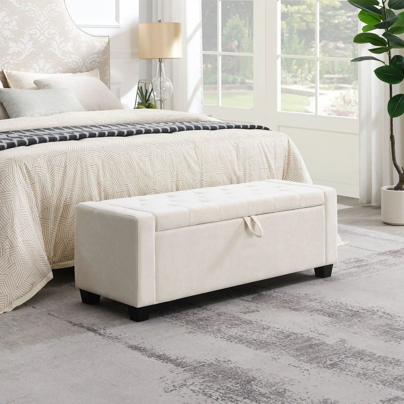 Upholstered Storage Ottoman Bench With Button Tufting And Safety Hinge by HouseOfZazla