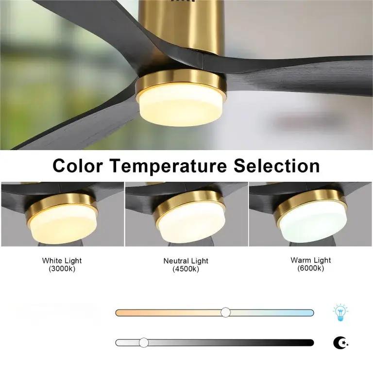 Flush Mount Ceiling Fan With 3 Solid Wood Blades Remote Control Reversible DC Motor For Living Room - Gold by HouseOfZazla