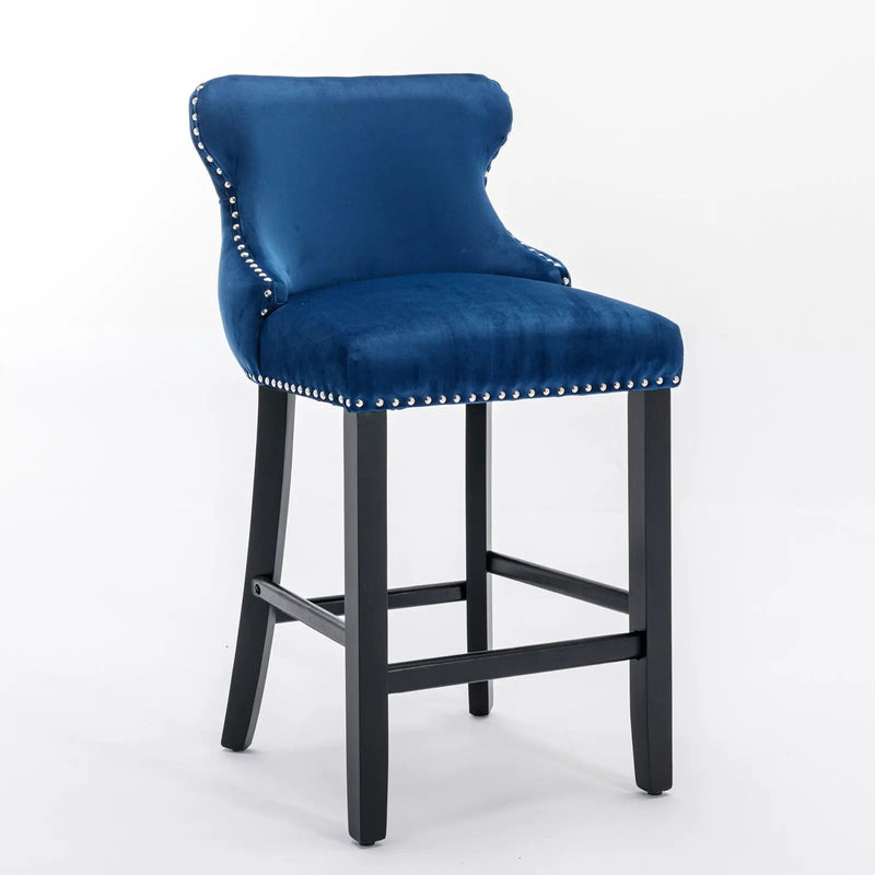 Contemporary Upholstered Wing-Back Barstools With Button Tufted Decoration And Wooden Legs, And Nailhead Trim, Leisure Style Bar Chairs, Bar Stools (Set of 2) by Unique Piece Furniture