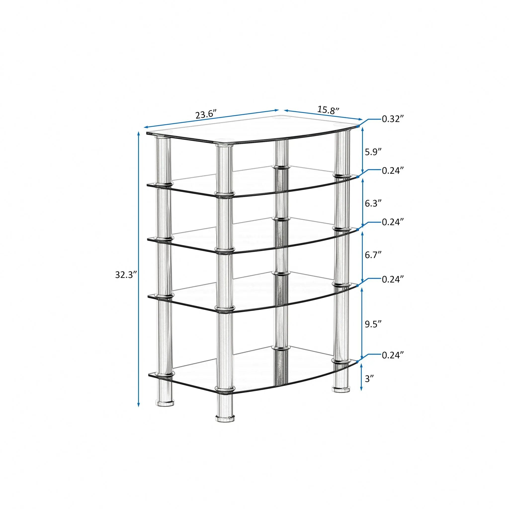 5 Tier Tempered Glass Side Table, Stainless Steel Frame End Table For Living Room, Bedroom - Black by HouseOfZazla