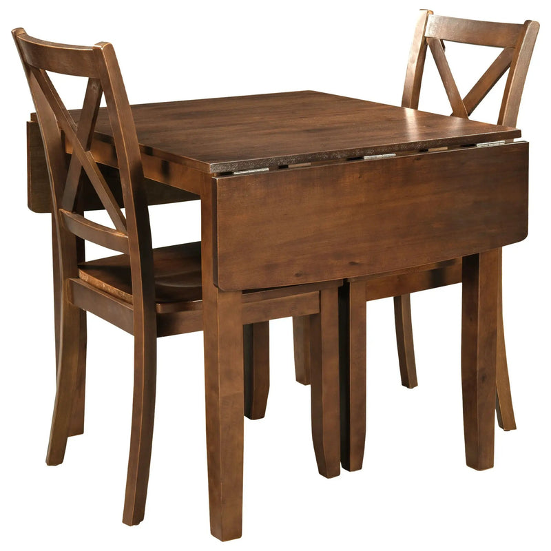 TOPMAX 3-Piece Wood Drop Leaf Breakfast Nook Dining Table Set with 2 X-back Chairs by HouseOfZazla
