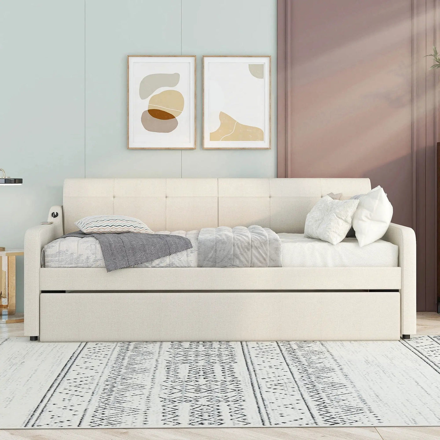 Upholstered Daybed With Trundle And USB Charging by HouseOfZazla