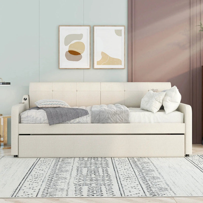Upholstered Daybed With Trundle And USB Charging by Unique Piece Furniture