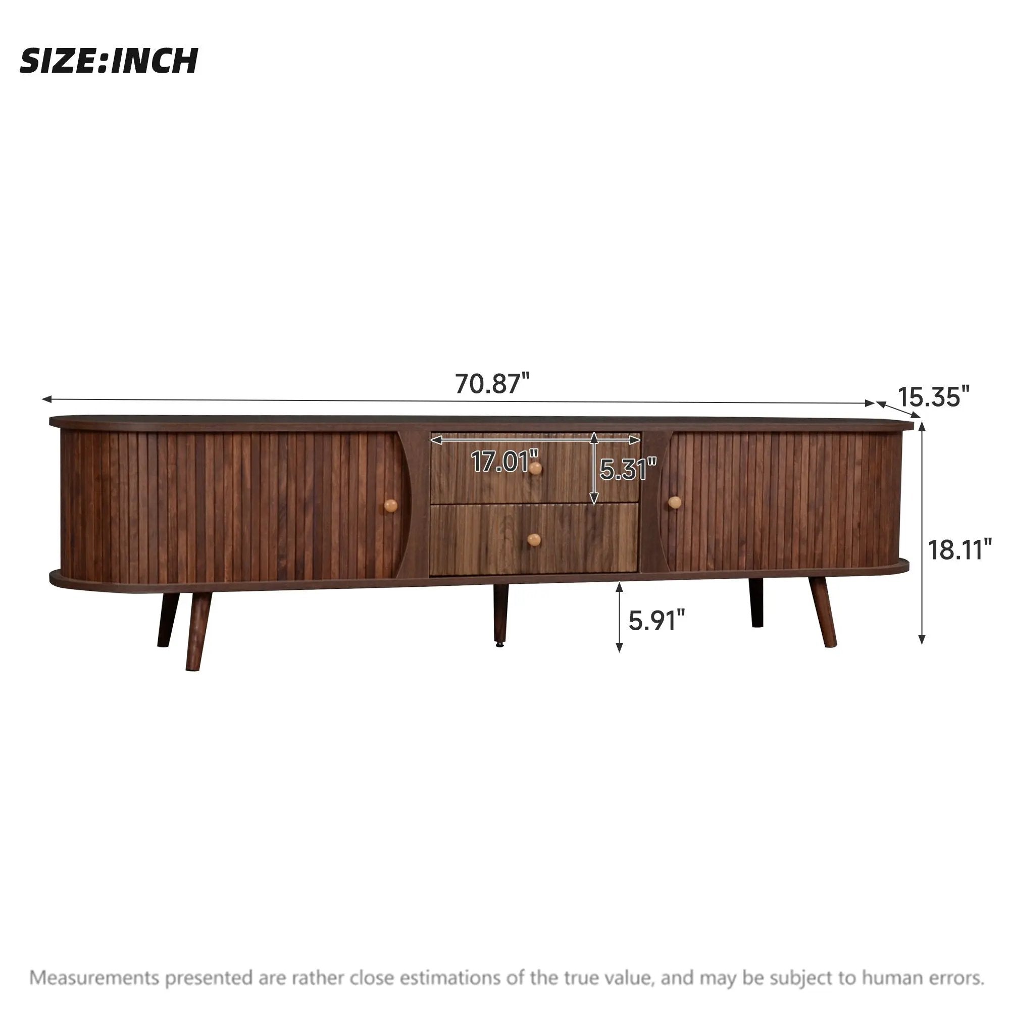 70" TV Stand With Tambour Doors And Fluted Drawers - Dark Brown by HouseOfZazla