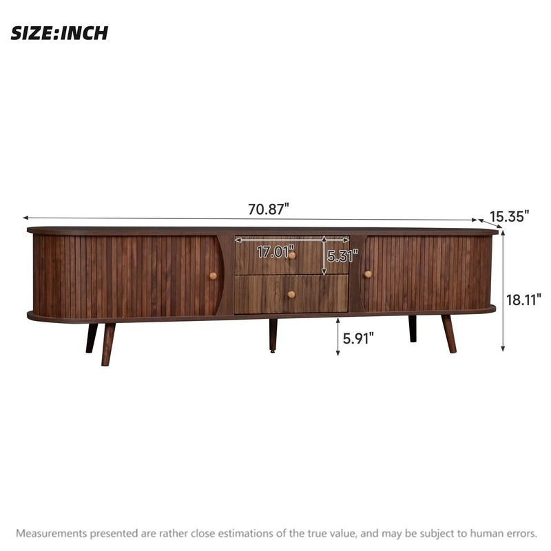 70" TV Stand With Tambour Doors And Fluted Drawers - Dark Brown by HouseOfZazla