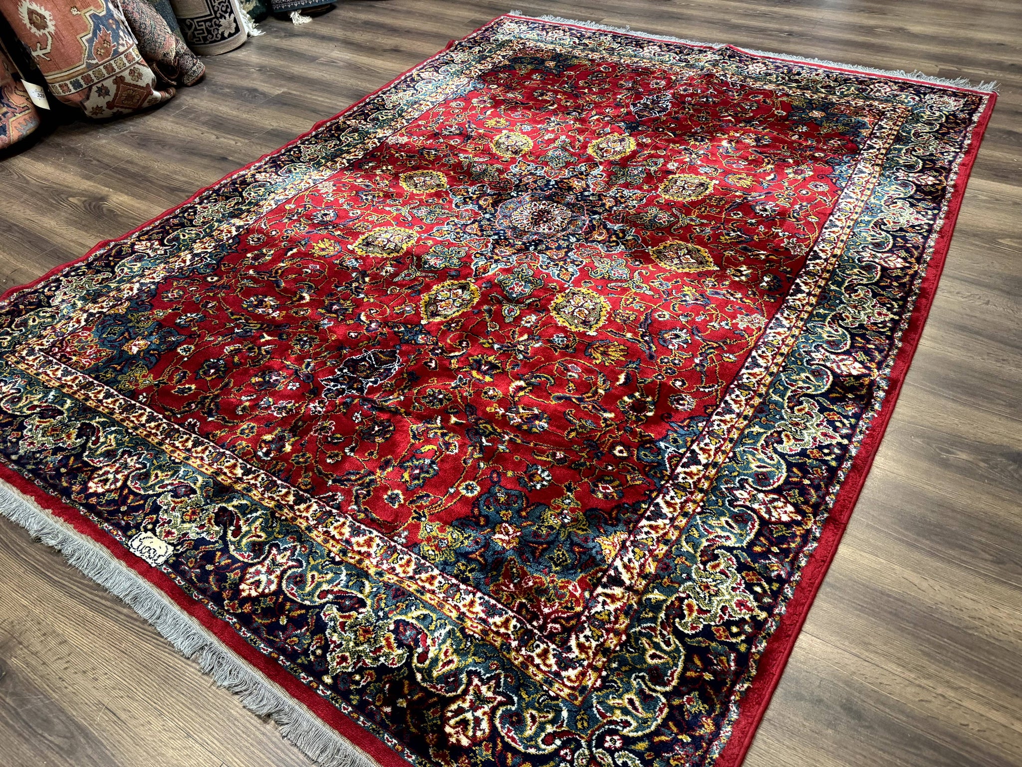 Red Persian Rug 6x9, Medallion Carpet, Ardebil Design, Vintage Belgium Power Loomed Carpet by Jewel Rugs
