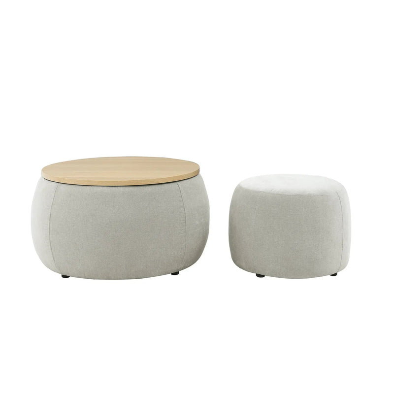 Modern Classic Round Storage Ottoman Coffee Table with Removable Top by BLAKHOM