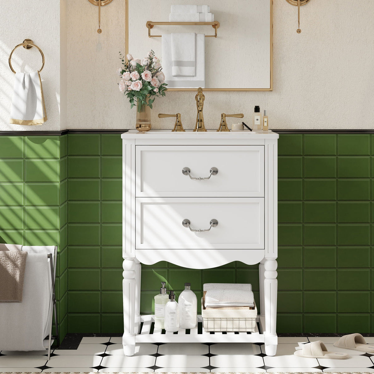Wave Design Bathroom Vanity With Sink, 2 Drawers And Open Shelf, photo 12 of 14