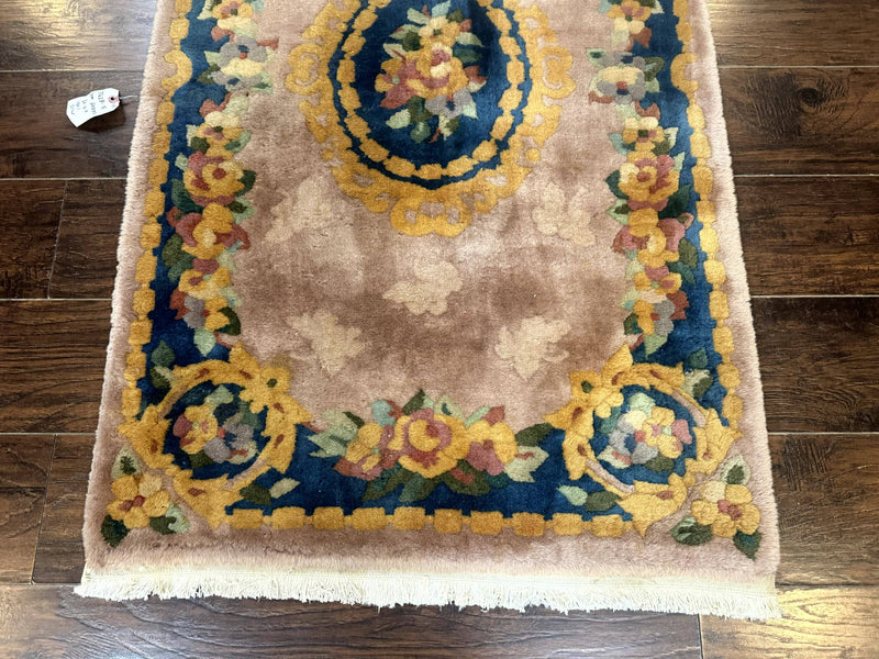 Chinese Wool Rug 3x5, Vintage 90 Line Carpet, Small Art Deco Rug by Jewel Rugs