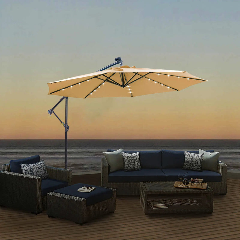 Outdoor Cantilever Patio Umbrella with 32 LED Lights, 10 ft by HouseOfZazla