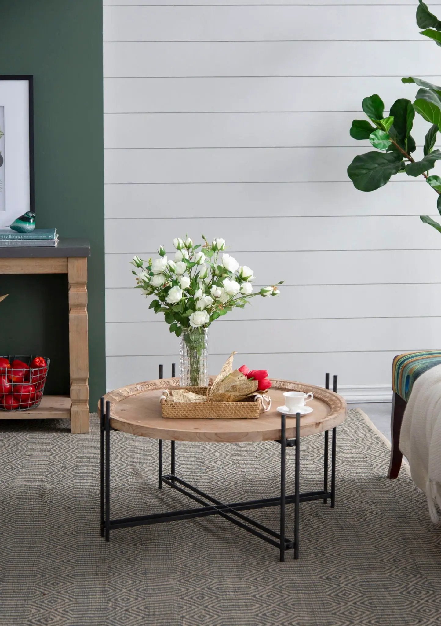 Farmhouse Round Wooden Round Coffee Table With Metal Legs - Black / Brown by Unique Piece Furniture