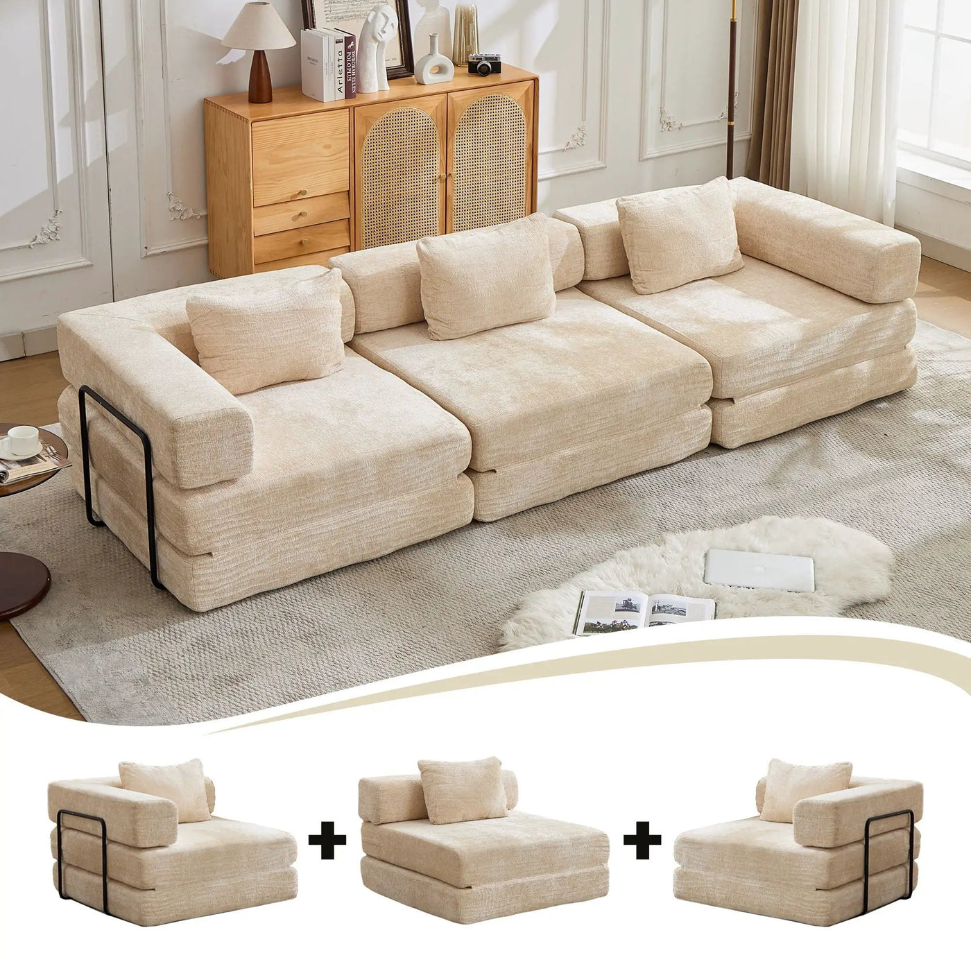 Convertible Floor Sofa Bed, Boneless Modular Sectional Sofa For Living Room by Unique Piece Furniture