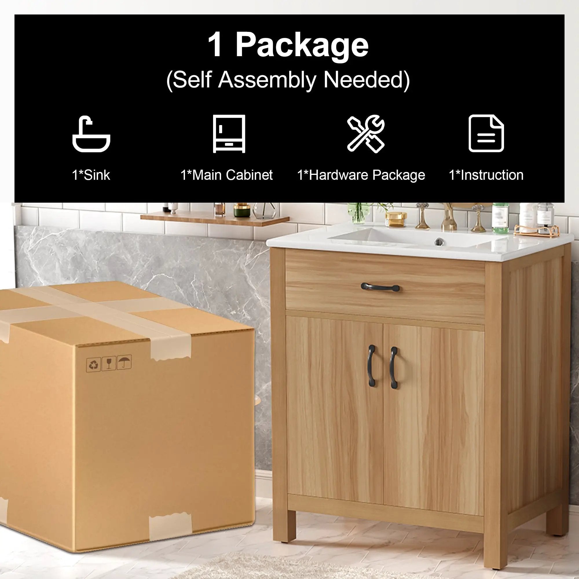 30" Wood Bathroom Vanity with Solid Wood Frame by HouseOfZazla