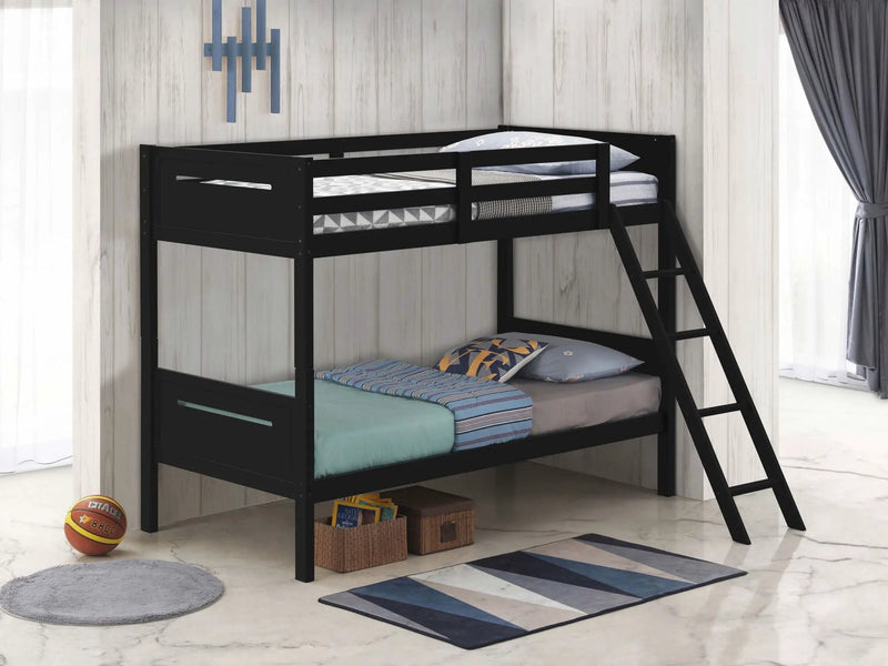 Littleton Wood Twin Over Twin Bunk Bed Black by Unique Piece Furniture