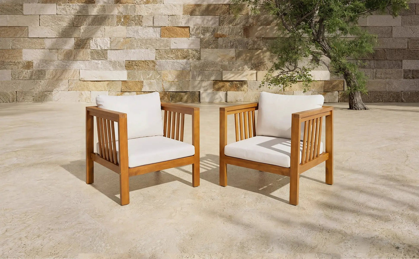 Set of 2 Outdoor Acacia Wood Club Chairs with Modern Square Arms by HouseOfZazla