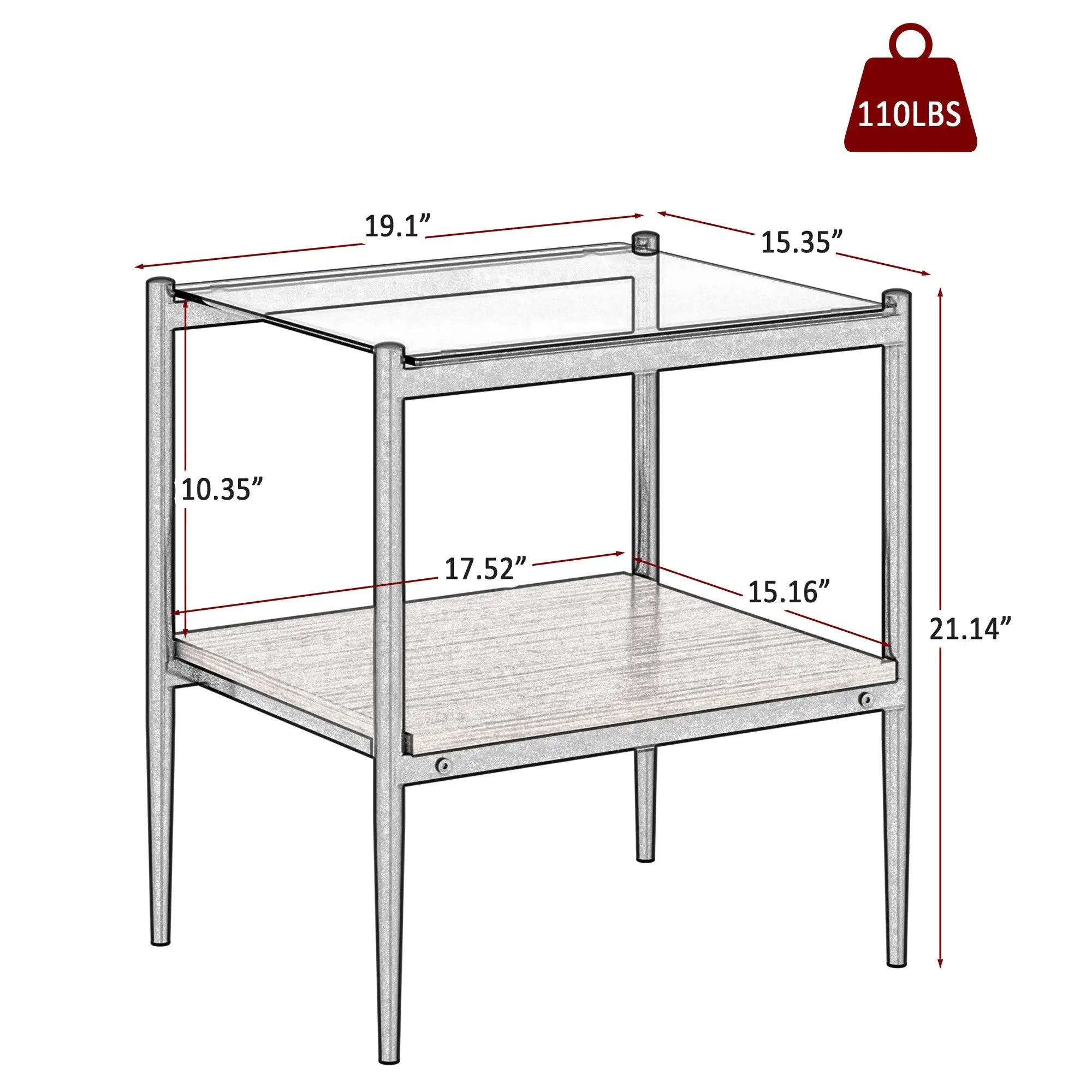 Set of 2 Rectangle End Table Gray Glass by HouseOfZazla