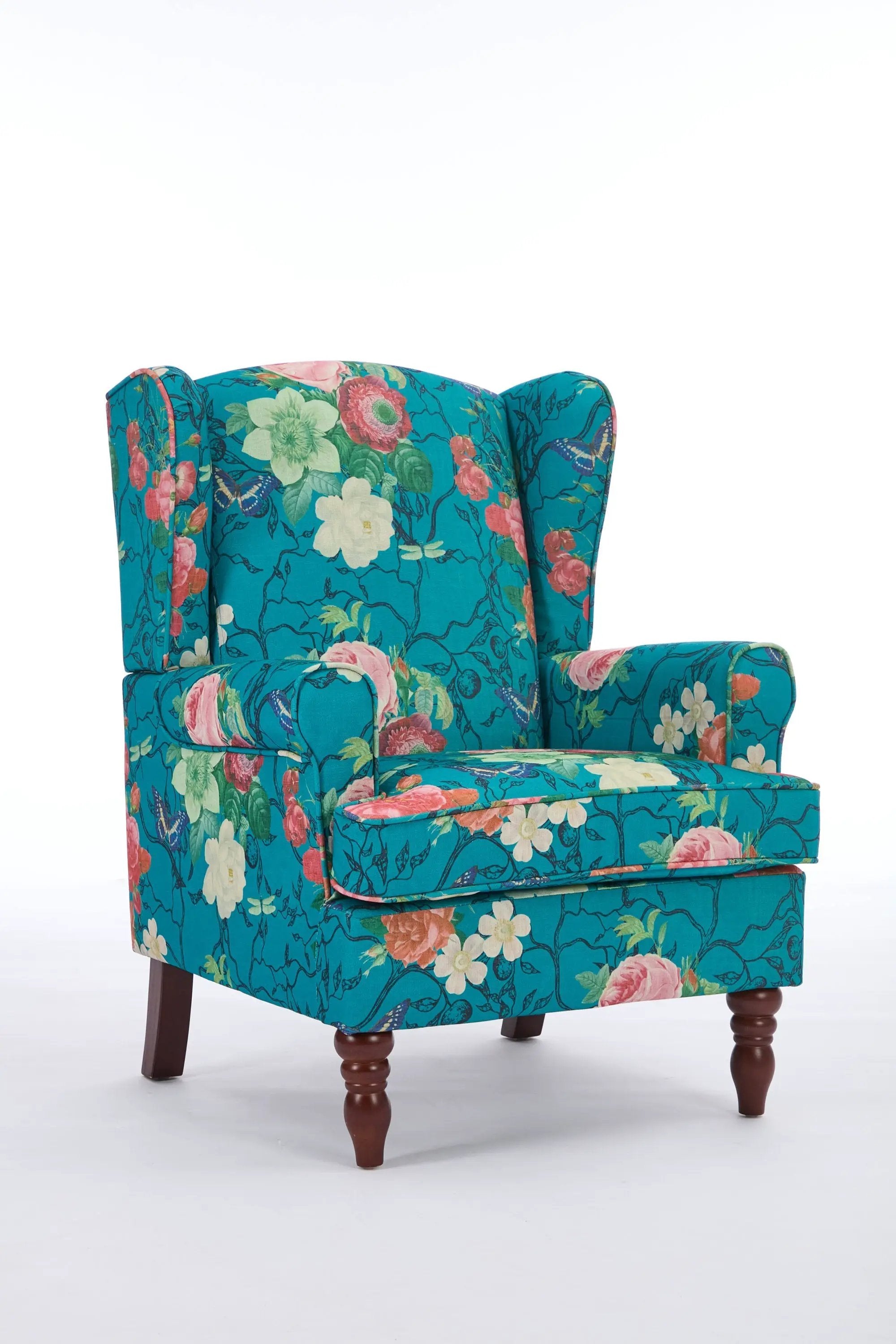 Modern Accent Chair with Retro Wood Legs - Floral by HouseOfZazla