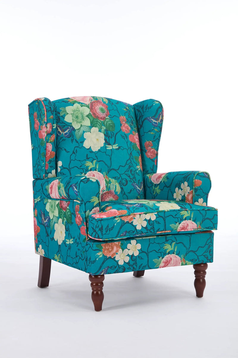 Modern Accent Chair with Retro Wood Legs - Floral by HouseOfZazla