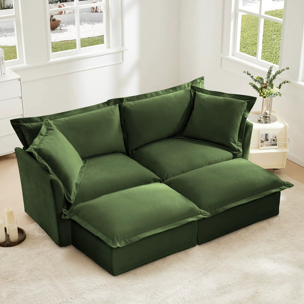 Slipcovered Sofa 2 Seater Sofa with 2 Ottomans