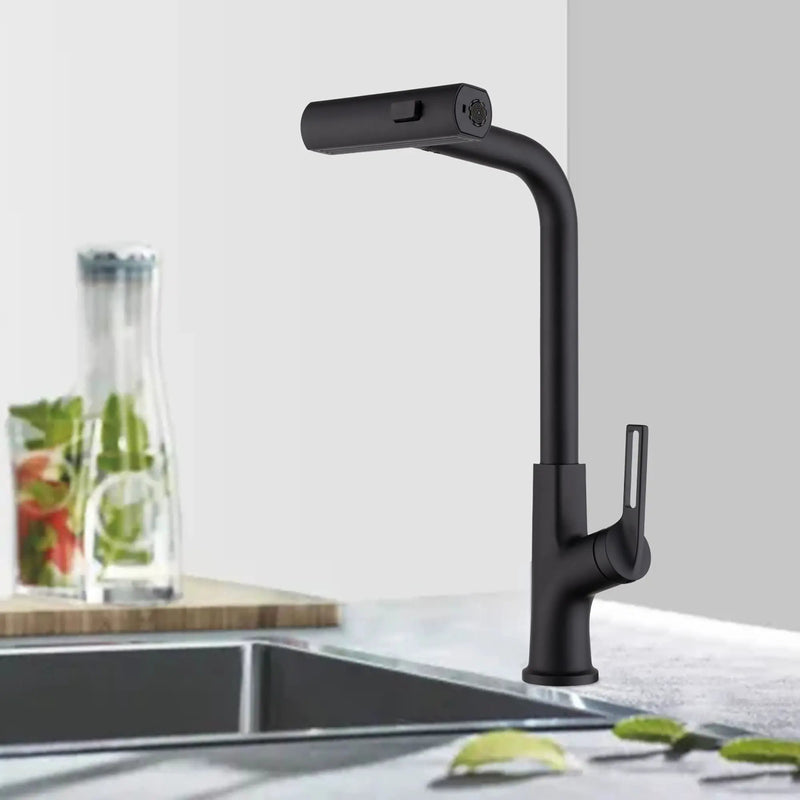 Kitchen Waterfall Faucet With Pull Down Sprayer, Single Handle, 360 Degree Rotating by HouseOfZazla