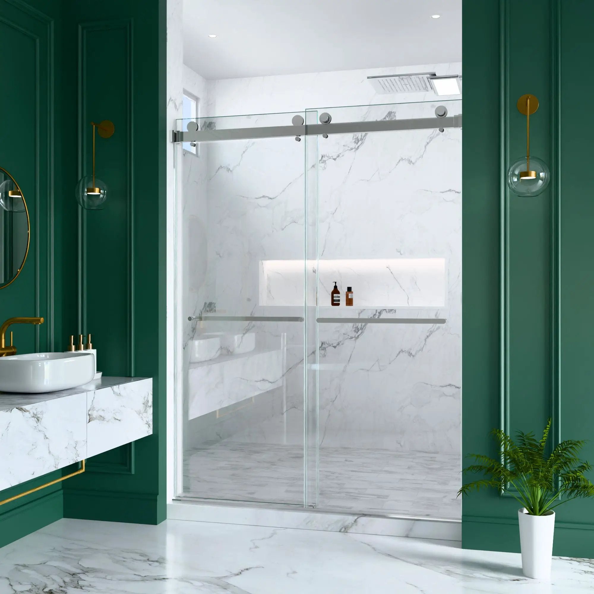 56"-60"W x 80"H Frameless Double Sliding Shower Door by HouseOfZazla
