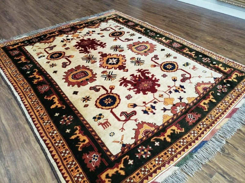 5' X 6' Vintage Handmade Knotted Turkish Kazak Pattern Wool Rug Bohemian Boho Interior Design by Jewel Rugs