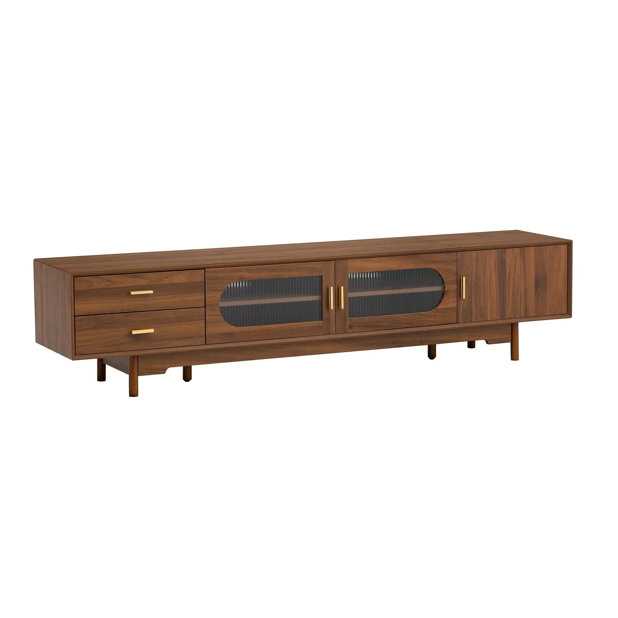 Modern TV Stand With Fluted Glass Doors & 2 Drawers by HouseOfZazla