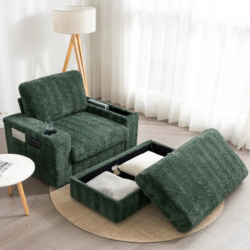 Oversized Chaise Lounge Indoor Rabbit Fur Sofa Bed With Storage Ottoman And Armrests Cup Holders With Deep Seat by Unique Piece Furniture
