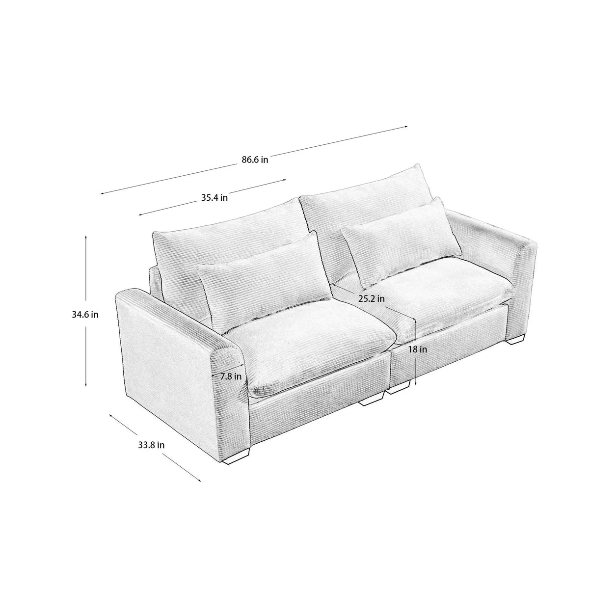 Modern 2 Seater Corduroy Fabric Sofa by HouseOfZazla