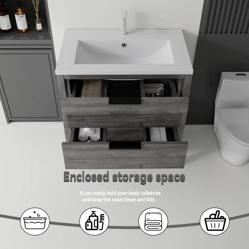 36 Inch Freestanding Bathroom Vanity with Sink, Soft-Close Drawer, Ceramic Sink, Plywood by HouseOfZazla