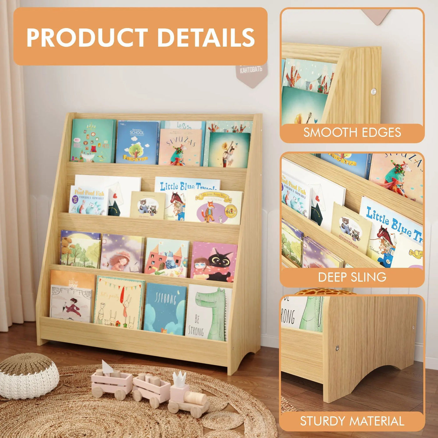 4 Tier Bookshelf, Toddler Book Display Shelves by HouseOfZazla